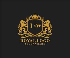 Initial IW Letter Lion Royal Luxury Logo template in vector art for Restaurant, Royalty, Boutique, Cafe, Hotel, Heraldic, Jewelry, Fashion and other vector illustration.