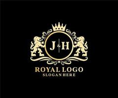 Initial JH Letter Lion Royal Luxury Logo template in vector art for Restaurant, Royalty, Boutique, Cafe, Hotel, Heraldic, Jewelry, Fashion and other vector illustration.