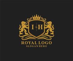 Initial IH Letter Lion Royal Luxury Logo template in vector art for Restaurant, Royalty, Boutique, Cafe, Hotel, Heraldic, Jewelry, Fashion and other vector illustration.