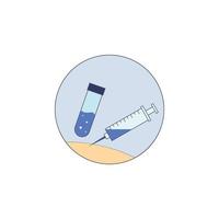 Biotechnology, test, syringe in badge vector icon