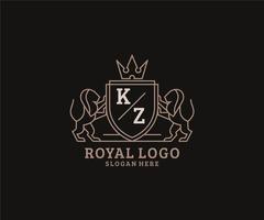 Initial KZ Letter Lion Royal Luxury Logo template in vector art for Restaurant, Royalty, Boutique, Cafe, Hotel, Heraldic, Jewelry, Fashion and other vector illustration.