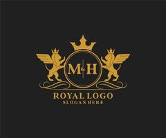 Initial MH Letter Lion Royal Luxury Heraldic,Crest Logo template in vector art for Restaurant, Royalty, Boutique, Cafe, Hotel, Heraldic, Jewelry, Fashion and other vector illustration.