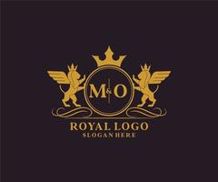 Initial MO Letter Lion Royal Luxury Heraldic,Crest Logo template in vector art for Restaurant, Royalty, Boutique, Cafe, Hotel, Heraldic, Jewelry, Fashion and other vector illustration.