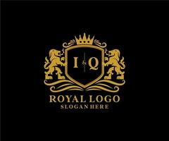 Initial IQ Letter Lion Royal Luxury Logo template in vector art for Restaurant, Royalty, Boutique, Cafe, Hotel, Heraldic, Jewelry, Fashion and other vector illustration.