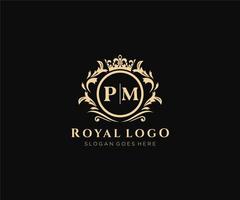 Initial PM Letter Luxurious Brand Logo Template, for Restaurant, Royalty, Boutique, Cafe, Hotel, Heraldic, Jewelry, Fashion and other vector illustration.