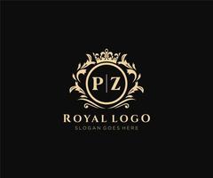 Initial PZ Letter Luxurious Brand Logo Template, for Restaurant, Royalty, Boutique, Cafe, Hotel, Heraldic, Jewelry, Fashion and other vector illustration.