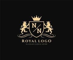 Initial NN Letter Lion Royal Luxury Heraldic,Crest Logo template in vector art for Restaurant, Royalty, Boutique, Cafe, Hotel, Heraldic, Jewelry, Fashion and other vector illustration.