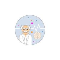 Biotechnology, scientist, brain in badge vector icon