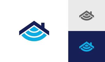 Smart home logo with house roof and signal symbol vector