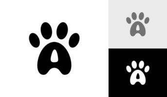 Dog paw logo design with letter A initial vector