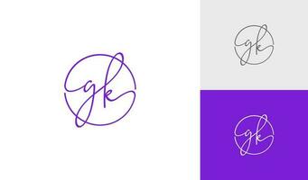 Handwritting GK monogram logo design vector