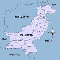 Pakistán país mapa y rodeando fronteras vector