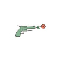 pistol and rose sketch style vector icon
