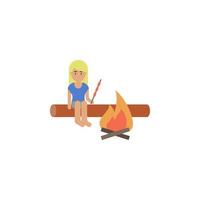 Woman, barbecue, fire cartoon vector icon