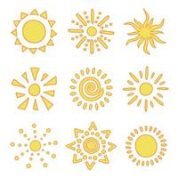 Hand drawn abstract sun symbol. Summer doodle set. Vector elements for design