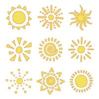 Hand drawn abstract sun symbol. Summer doodle set. Vector elements for design