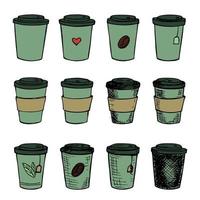 Cute cup of tea and coffee illustration. Simple cup clipart. Cozy home doodle set vector