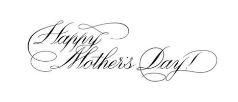 Happy Mothers Day - calligraphic lettering with elegant flourishes. Modern line calligraphy isolated on white background. Black ink illustration. Vector text in linear style.