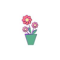 flowers in pot colored vector icon