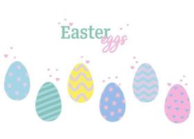 Easter themed flyer. Decorated holiday eggs with hearts, flowers and ornaments. Pencil texture. Kids illustration. vector