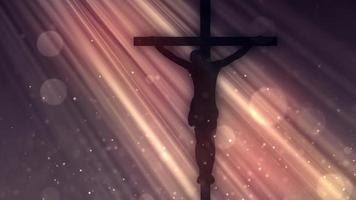 movimento fundo do piedosos Cruz iluminado de luz raios, Jesus Cristo video