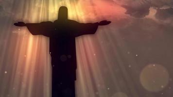Jesus estátua dentro Brasil iluminado de luz raios, Jesus Cristo video