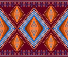 Ethnic folk geometric seamless pattern in red, orange and cyan tone in vector illustration design for fabric, mat, carpet, scarf, wrapping paper, tile and more