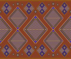 Ethnic folk geometric seamless pattern in orange and purple tone in vector illustration design for fabric, mat, carpet, scarf, wrapping paper, tile and more