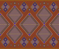 Ethnic folk geometric seamless pattern in orange and purple tone in vector illustration design for fabric, mat, carpet, scarf, wrapping paper, tile and more