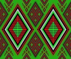 Ethnic folk geometric seamless pattern in red and green tone in vector illustration design for fabric, mat, carpet, scarf, wrapping paper, tile and more