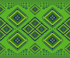 Ethnic folk geometric seamless pattern in green and blue tone in vector illustration design for fabric, mat, carpet, scarf, wrapping paper, tile and more