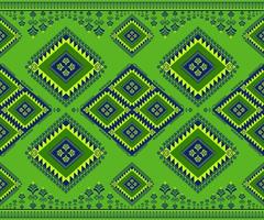 Ethnic folk geometric seamless pattern in green and blue tone in vector illustration design for fabric, mat, carpet, scarf, wrapping paper, tile and more