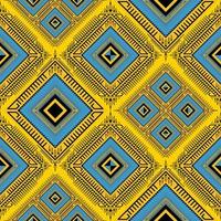 Ethnic folk geometric seamless pattern in yellow and blue tone in vector illustration design for fabric, mat, carpet, scarf, wrapping paper, tile and more