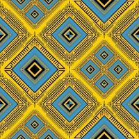 Ethnic folk geometric seamless pattern in yellow and blue tone in vector illustration design for fabric, mat, carpet, scarf, wrapping paper, tile and more