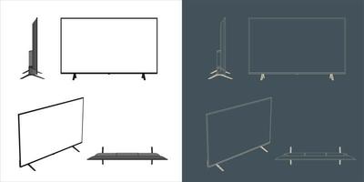 Vector Desktop Monitor Computer screen illustration line blueprint wireframe with transparent background for you design