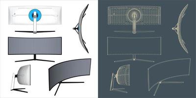 vector escritorio monitor computadora pantalla ilustración línea Plano estructura metálica con transparente antecedentes para usted diseño