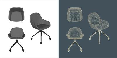 Vector modern Office chair ergonomic in various points of view. blue print isolated background