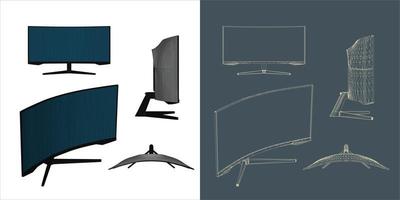 vector escritorio monitor computadora pantalla ilustración línea Plano estructura metálica con transparente antecedentes para usted diseño