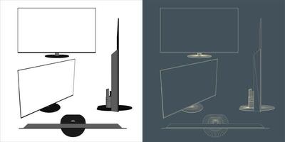 Vector Desktop Monitor Computer screen illustration line blueprint wireframe with transparent background for you design