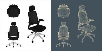 Vector modern Office chair ergonomic in various points of view. blue print isolated background