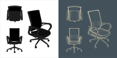 Vector modern Office chair ergonomic in various points of view. blue print isolated background