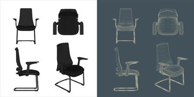 Vector modern Office chair ergonomic in various points of view. blue print isolated background