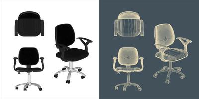 Vector modern Office chair ergonomic in various points of view. blue print isolated background