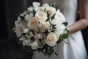 Bride holding her wedding bouquet. wedding bouquet in bride's hands. photo