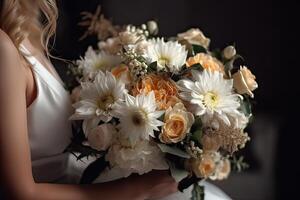 Bride holding her wedding bouquet. wedding bouquet in bride's hands. photo