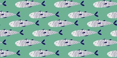 Seamless pattern with hand drawn blue fish. Doodle, simple illustration. It can be used for decoration of textile, paper and other surfaces. vector