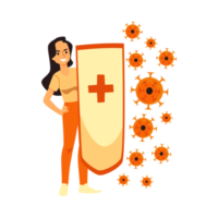 Healthy girl hold immunity shield for protection, fighting with virus, bacteria. png