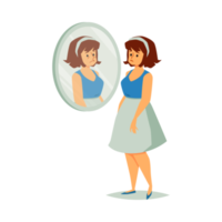 Overweight woman disappointed with appearance, flat illustration isolated. png