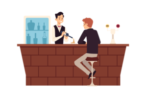 Sad man in loneliness sitting at bar counter and drink alcoholic beverages png