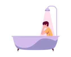 eenzaam depressief gekleed Mens in een bad, vlak illustratie geïsoleerd. png